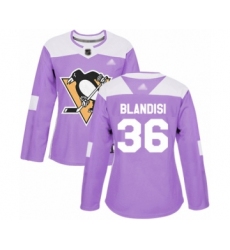 Women's Pittsburgh Penguins #36 Joseph Blandisi Authentic Purple Fights Cancer Practice Hockey Jersey