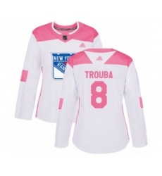 Women's New York Rangers #8 Jacob Trouba Authentic White Pink Fashion Hockey Jersey