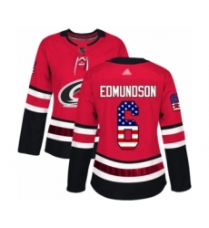 Women's Carolina Hurricanes #6 Joel Edmundson Authentic Red USA Flag Fashion Hockey Jersey