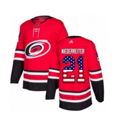 Men's Carolina Hurricanes #21 Nino Niederreiter Authentic Red USA Flag Fashion Hockey Jersey