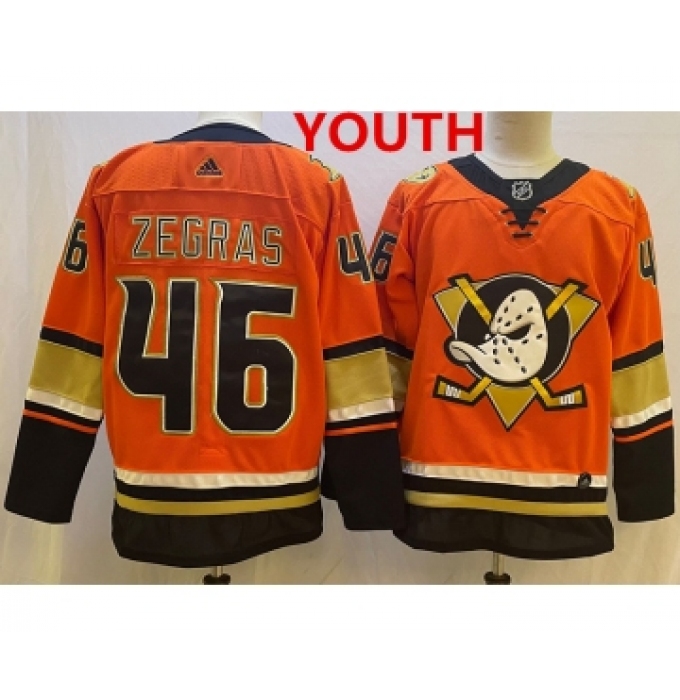 Youth Anaheim Ducks #46 Trevor Zegras Orange Authentic Adidas Jersey