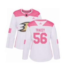 Women's Anaheim Ducks #56 Brayden Tracey Authentic White Pink Fashion Hockey Jersey