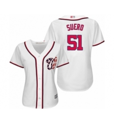 Women's Washington Nationals #51 Wander Suero Authentic White Home Cool Base Baseball Player Jersey