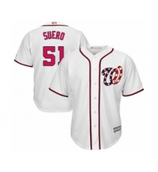 Youth Washington Nationals #51 Wander Suero Authentic White Home Cool Base Baseball Player Jersey