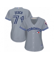Women's Toronto Blue Jays #71 T.J. Zeuch Authentic Grey Road Baseball Player Jersey