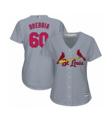 Women's St. Louis Cardinals #60 John Brebbia Authentic Grey Road Cool Base Baseball Player Jersey