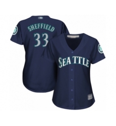 Women's Seattle Mariners #33 Justus Sheffield Authentic Navy Blue Alternate 2 Cool Base Baseball Player Jersey