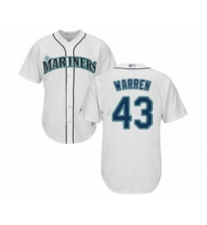 Youth Seattle Mariners #43 Art Warren Authentic White Home Cool Base Baseball Player Jersey