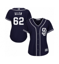 Women's San Diego Padres #62 Austin Allen Authentic Navy Blue Alternate 1 Cool Base Baseball Player Jersey