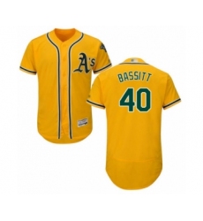 Men's Oakland Athletics #40 Chris Bassitt Gold Alternate Flex Base Authentic Collection Baseball Player Jersey