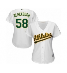 Women's Oakland Athletics #58 Paul Blackburn Authentic White Home Cool Base Baseball Player Jersey