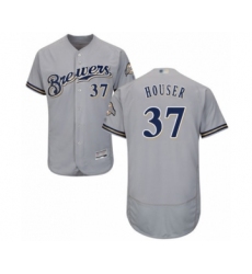 Men's Milwaukee Brewers #37 Adrian Houser Grey Road Flex Base Authentic Collection Baseball Player Jersey