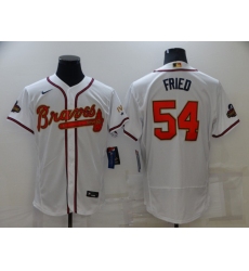Men's Atlanta Braves #54 Max Fried White 2022 Gold Program Authentic Player Jersey