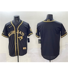Men's Toronto Blue Jays Blank Black Gold Cool Base Stitched Jersey