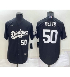 Men's Los Angeles Dodgers #50 Mookie Betts Number Black Turn Back The Clock Stitched Cool Base Jersey