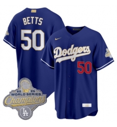 Men's Los Angeles Dodgers #50 Mookie Betts Royal 2026 Alternate Gold Collection Stadium Stitched Baseball Jersey