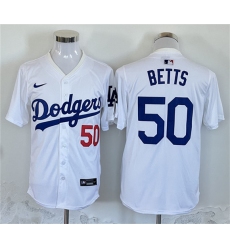 Men's Los Angeles Dodgers #50 Mookie Betts White Home Limited Stitched Baseball Jersey