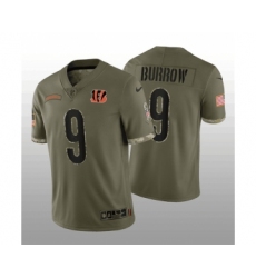 Men's Cincinnati Bengals #9 Joe Burrow 2022 Olive Salute To Service Limited Stitched Jersey