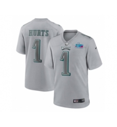 Men's Philadelphia Eagles #1 Jalen Hurts Gray Super Bowl LVII Atmosphere Fashion Stitched Game Jersey