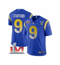 Men's Los Angeles Rams #9 Matthew Stafford 2022 Royal With C Patch Super Bowl LVI Vapor Limited Jersey