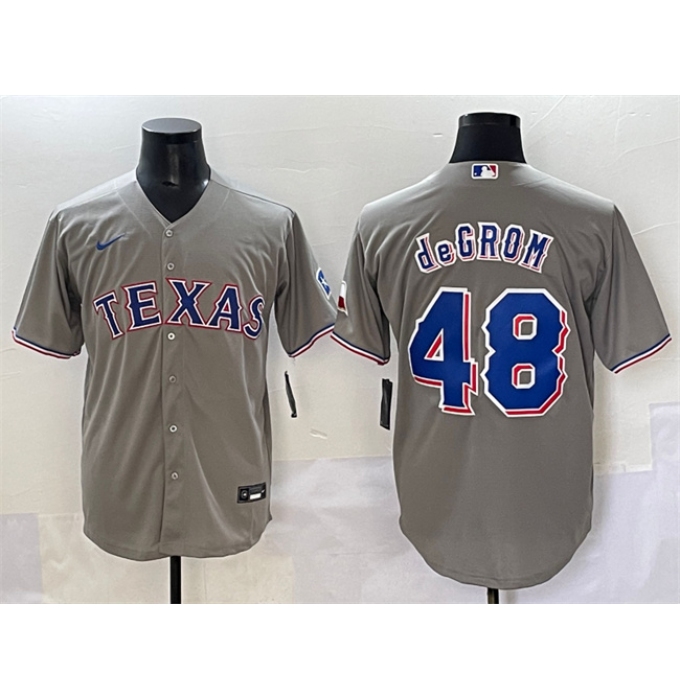 Men's Texas Rangers #48 Jacob deGrom Gray With Cool Base Stitched Baseball Jersey