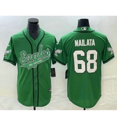 Men's Nike Philadelphia Eagles #68 Jordan Mailata Green Cool Base Stitched Baseball Jersey