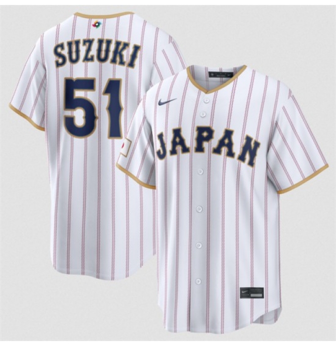 Men's Japan Baseball #51 Seiya Suzuki White 2026 World Baseball Classic Home Stadium Stitched Jersey