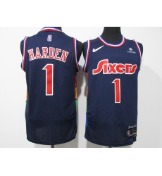 Men's Philadelphia 76ers #1 James Harden Navy 75th Anniversary Association Edition Swingman Stitched Jersey
