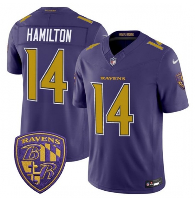 Men's Baltimore Ravens #14 Kyle Hamilton Purple 2026 F.U.S.E. Alternate Vapor Limited Football Stitched Jersey