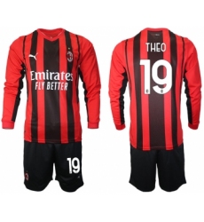 Men 2021-2022 Club Ac Milan home red Long Sleeve 19 Soccer Jersey