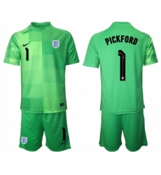 Men's England #1 Pickford Green Goalkeeper Soccer Jersey Suit