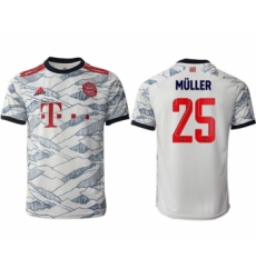 Men's FC Bayern München #25 Thomas Müller White Away Soccer Jersey