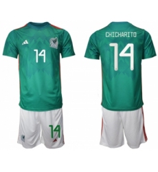 Men's Mexico #14 Chicharito Green Home Soccer Jersey Suit