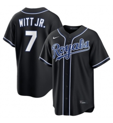 Men's Kansas City Royals #7 Bobby Witt Jr. 2026 Fashion Replica Black Out Stitched Baseball Jersey