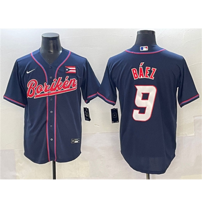 Men's Puerto Rico Baseball #9 Javier Báez Navy 2023 World Baseball Classic Stitched Jersey