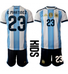 Youth Argentina #23 E.MARTINEZ National Team FIFA x World Cup 2026 Home White On Field Kids Jersey