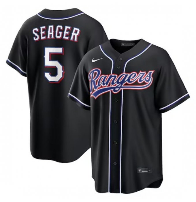 Men Texas Rangers #5 Corey Seager Fashion Replica Black Out Jersey