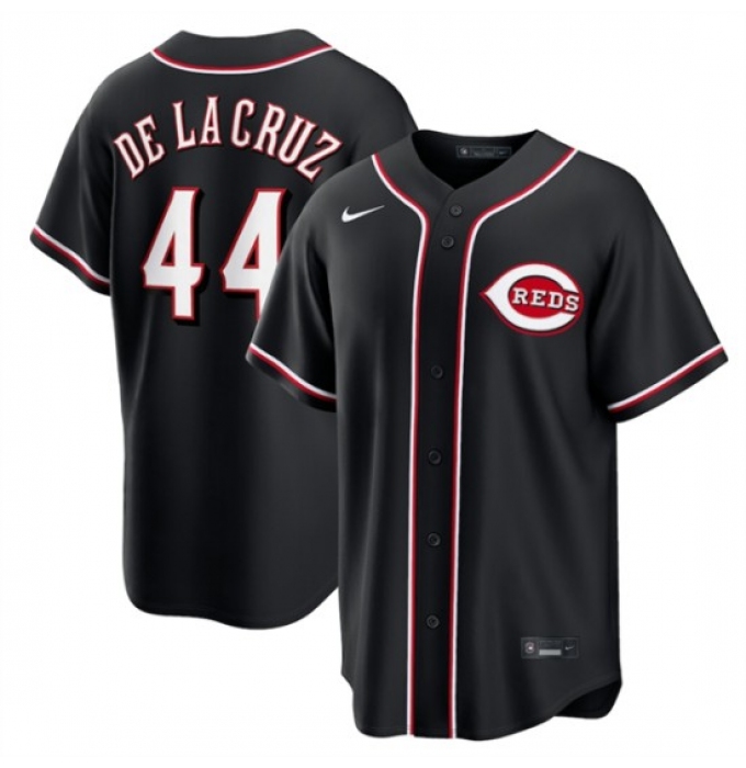 Men's Cincinnati Reds #44 Elly De La Cruz Black Out Stitched Baseball Jersey