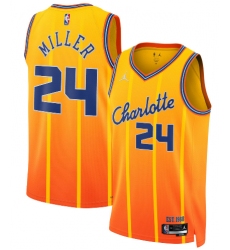 Men's Charlotte Hornets #24 Brandon Miller Gold 2025-26 City Edition Swingman Stitched Jersey