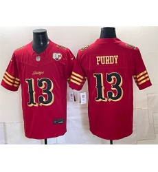 Men's San Francisco 49ers #13 Brock Purdy Red Gold 80th Anniversary“Rivalries” 2026 F.U.S.E. Vapor Untouchable Limited Football Stitched Jersey
