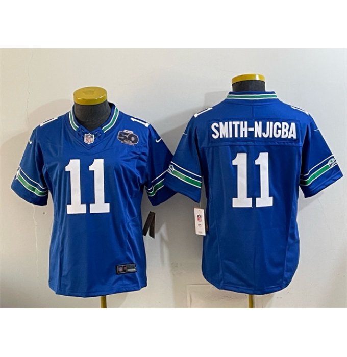 Youth Seattle Seahawks #11 Jaxon Smith-Njigba Royal 2025 F.U.S.E 50th Anniversary Throwback Vapor Limited Stitched Football Jersey