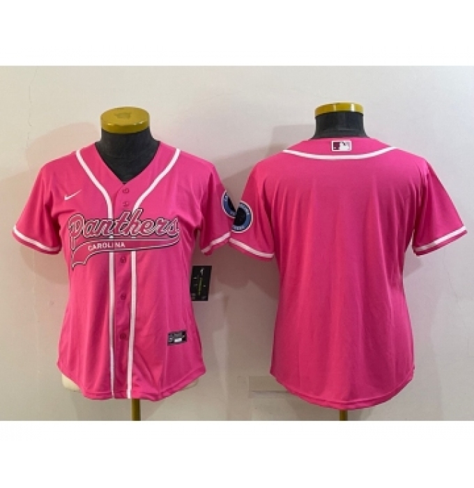 Women's Carolina Panthers Blank Pink With Patch Cool Base Stitched Baseball Jersey