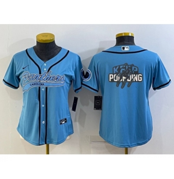 Women's Carolina Panthers Blue Team Big Logo With Patch Cool Base Stitched Baseball Jersey