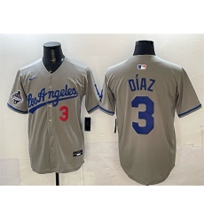 Mens Los Angeles Dodgers #3 Edwin Díaz Grey With 2025 World Series Champions Limited Stitched Baseball Jersey