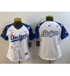 Women's Los Angeles Dodgers Team Big Logo White Royal 2025 Tokyo Series Limited Stitched Baseball Jersey(Run Small)