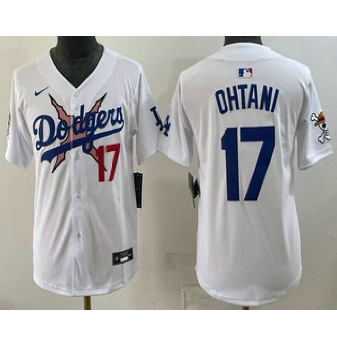 Youth Los Angeles Dodgers x One Piece #17 Shohei Ohtani White Vapor Premier Limited Stitched Jersey