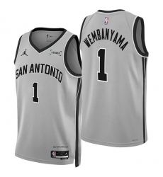Men's San Antonio Spurs #1 Victor Wembanyama Silver 2025-26 Statement Edition Stitched Basketball Jersey