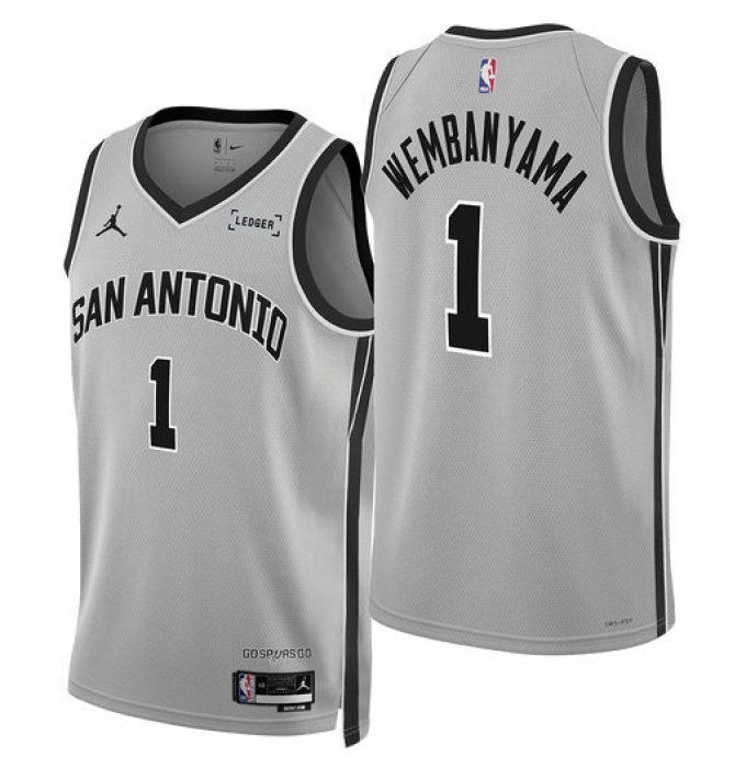 Men's San Antonio Spurs #1 Victor Wembanyama Silver 2025-26 Statement Edition Stitched Basketball Jersey