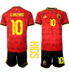 Youth Belgium #10 E.HAZARD National Team FIFA x World Cup 2026 Home Red On Field Kids Jersey