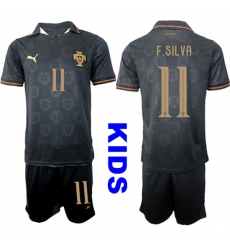 Youth Portugal #11 F.SILVA National Team FIFA x World Cup 2026 Away Gray On Eusebio special edition Kids Jersey